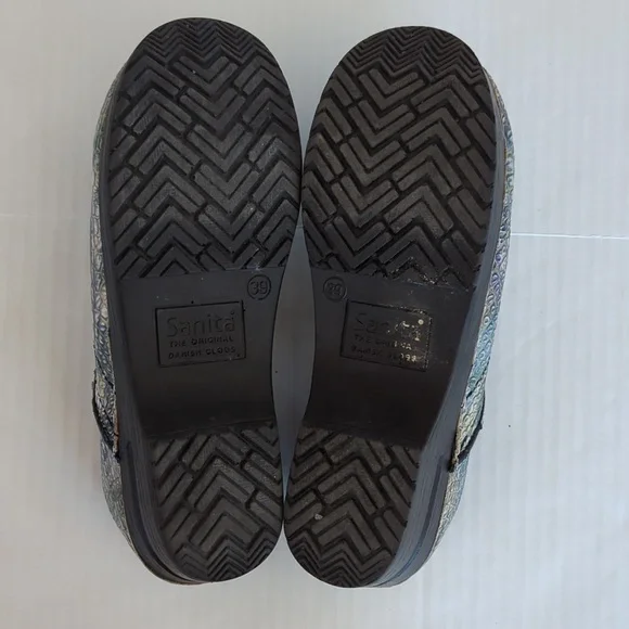 Sanita Reptile Embossed Leather Slip On Clogs EU 39 Blue Green - Picture 16 of 16